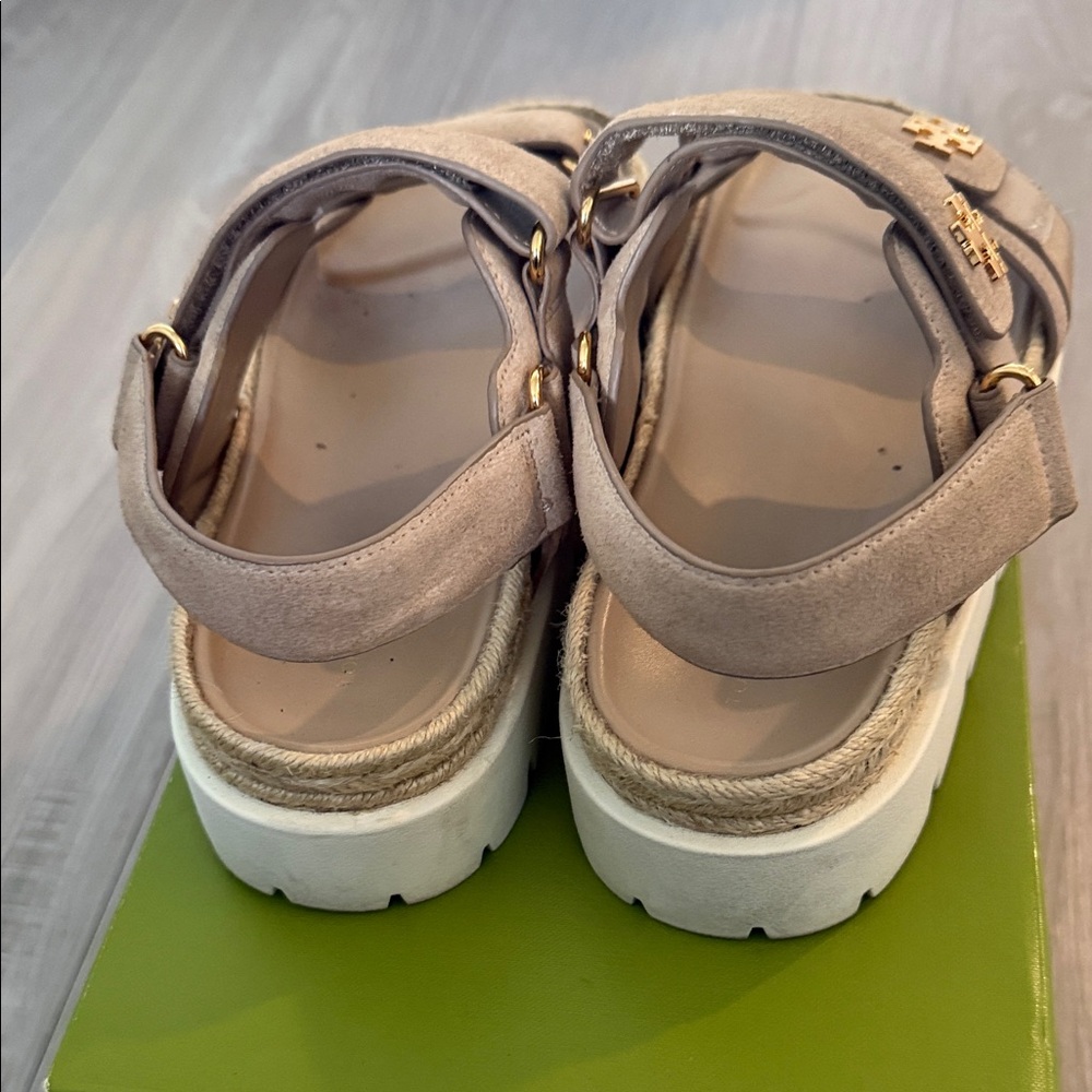 Tory Burch Gold Accent Taupe Sandals - Picture 4 of 7